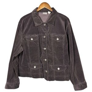 Chico's Micro Corduroy Jacket Stretch Chocolate Brown XL Denim Style‎ Trucker